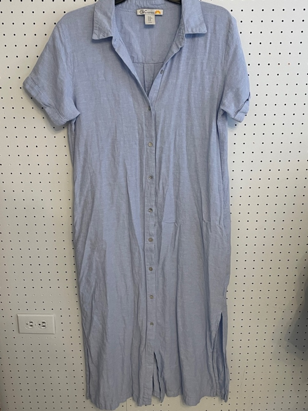 C&C California Pale Blue Short-Sleeve Button-Front Shirt Dress